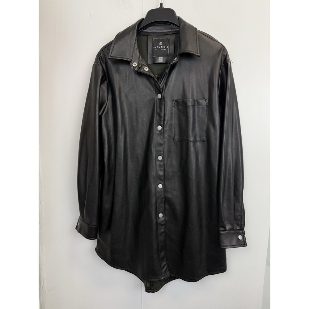 Bagatelle Collection Womens‎ Medium Black Faux Leather Shacket Shirt Jacket